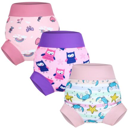 Scutece reutilizabile, Set de 3, inot/piscina, unisex, 2-3 ani, multicolor cu modele