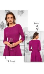 Rochie de cocktail pentru femei, maneci 3/4, sclipici, marimea S, roz - imagine 2