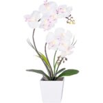 Orhidee artificiala, 9 LED-uri, 54 cm, lumina calda, alimentare pe baterii, alb - imagine 2