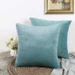 Set de 2 Huse decorative pentru perne, 50x50 cm, catifea, lavabile, turcoaz