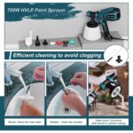Pistol electric de vopsit 700W HVLP, rezervor 1200 ml, 1000 ml/min, 4 duze, 3 tipare pulverizare, functie curatare si suflare praf, albastru - imagine 4