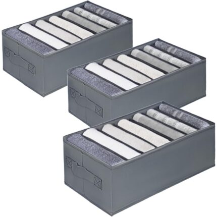 Set 3 organizatoare, 34x17x12 cm, 7 compartimente, textil, gri