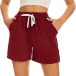 Pantaloni scurti dama, marimea M, bumbac, talie inalta, rosu