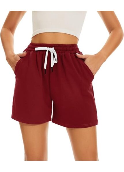 Pantaloni scurti dama, marimea M, bumbac, talie inalta, rosu