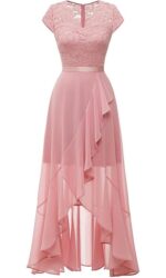 Rochie eleganta, marimea XXL, Nylon, dantela florala, lunga, roz-pal - imagine 5