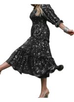 Rochie dama, poliester, maneci bufante, negru, marimea M - imagine 3
