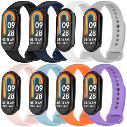 Set de 8 Curele Smartwatch comaptibile cu Xiaomi Mi Band 8 Monuary, TPU, Lungime Reglabila, Confortabile, Respirabile, Multicolor