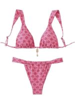 Costum de baie 2 piese, marimea L, model floral, roz