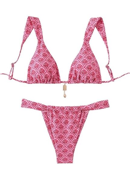 Costum de baie 2 piese, marimea L, model floral, roz