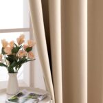 Set de 2 Draperii, cu Inele, Poliester, Opace, 140 x 200 cm, Bej - imagine 2