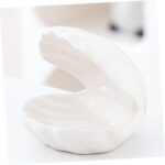 Suport bijuterii, 14 x 12.6 x 11.7 cm, ceramica, eleganta, forma scoica, alb perlat - imagine 2