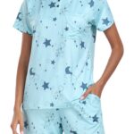 Pijama de dama, 2 piese, poliester si elastan, marimea S, pantaloni scurti si tricou, albastru