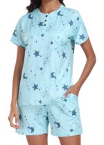 Pijama de dama, 2 piese, poliester si elastan, marimea L, pantaloni scurti si tricou, albastru