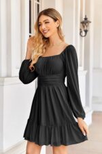 Rochie dama Imily Bela, mini, negru, marimea S, poliamida, decolteu patrat, maneci lungi - imagine 2