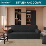 Husa canapea, 2 locuri, model patratele, material gros jacquard, lavabila, universala, negru - imagine 6