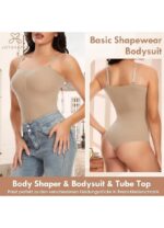 Body modelator dama, marimea L, Nylon, fara bretele, cu tanga, bej - imagine 2