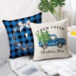 Set de 4 huse de perna, tema Craciun, 45x45 cm, fermoar, alb si albastru - imagine 2