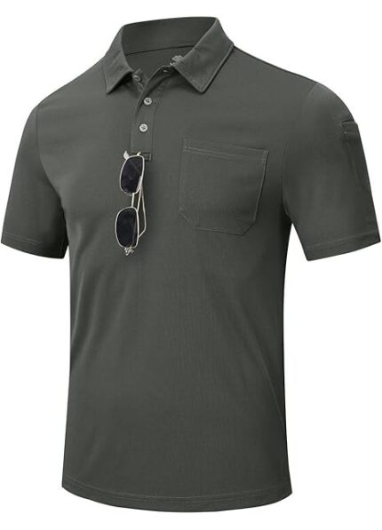 Tricou polo barbati, marimea M, poliester, maneca scurta, gri inchis