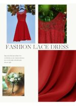Rochie cocktail dama, marimea 2XL, dantela florala, A-line, rosu - imagine 3