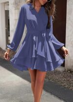 Rochie dama, poliester, decolteu in V, albastru, marimea XL - imagine 2