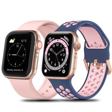 Set de 2 Curele Smartwatch, 38/40 mm, compatibile cu Apple Watch Series 1 2 3 4 5 6 7 8 9 10 11, albastru si roz