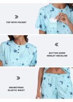 Pijama de dama, 2 piese, poliester si elastan, marimea L, pantaloni scurti si tricou, albastru - imagine 4