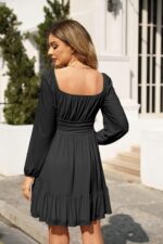 Rochie dama Imily Bela, mini, negru, marimea S, poliamida, decolteu patrat, maneci lungi - imagine 3