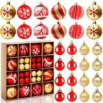 Set de 44 Globuri Craciun, Plastic, 3-6 cm, Diverse Modele, Agatatoare, Rosu si Auriu
