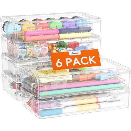 Set 6 cutii organizatoare, plastic, 20x12x4 cm, capac etans, versatile, transparent