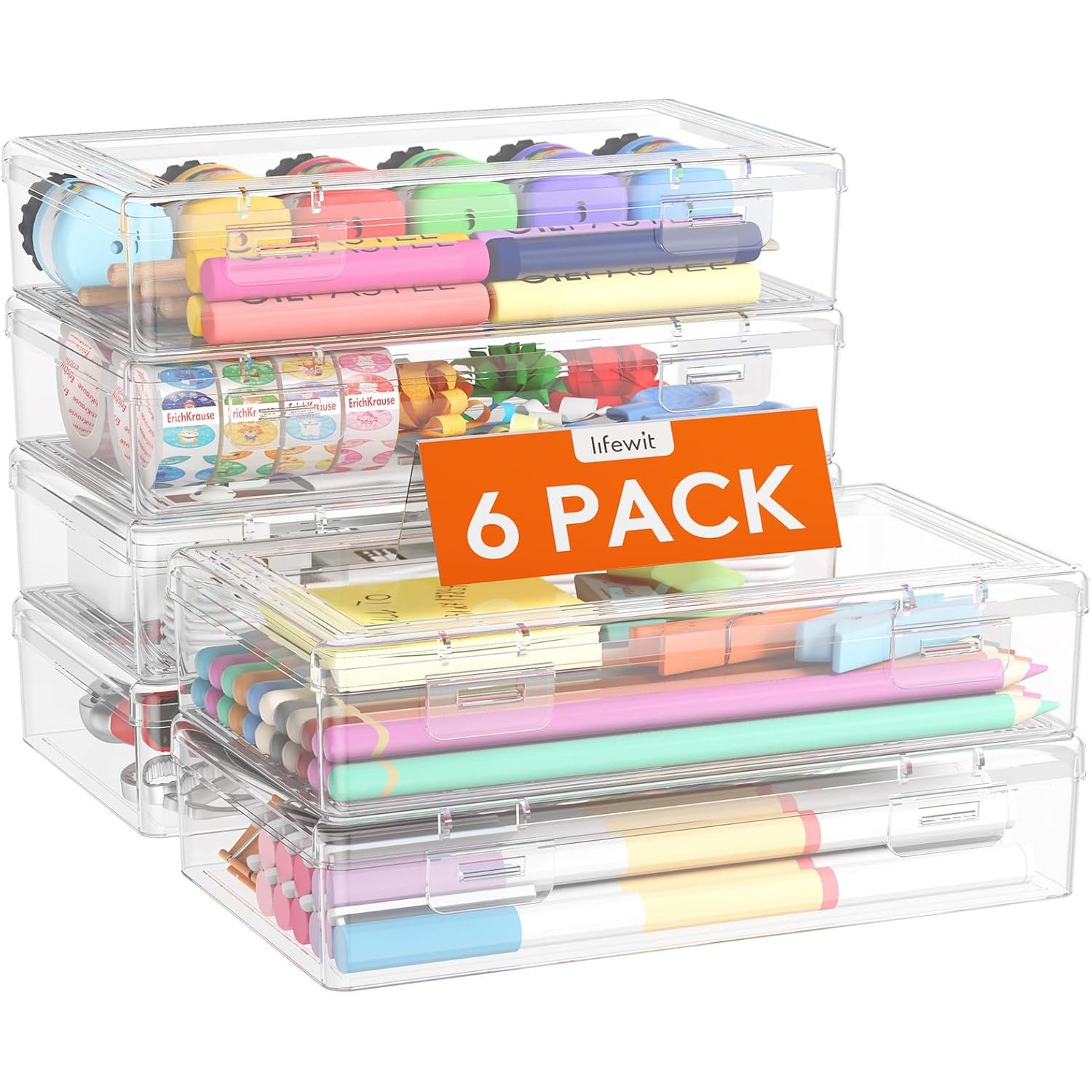 res_f1f2894da1fa2741d1ad5e38ba4cc972.jpg Set 6 cutii organizatoare, plastic, 20x12x4 cm, capac etans, versatile, transparent - imagine 1
