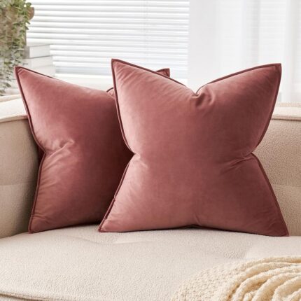 Set de 2 Huse decorative, Catifea, 40 x 40 cm, Margini indoite, Roz burgund