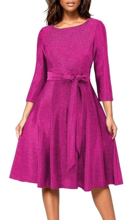Rochie de cocktail pentru femei, maneci 3/4, sclipici, marimea S, roz