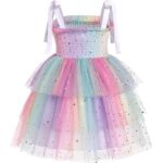 Rochie fetite, 12-18 luni, poliester, eleganta, bretele subtiri ajustabile, imprimeu curcubeu - imagine 2