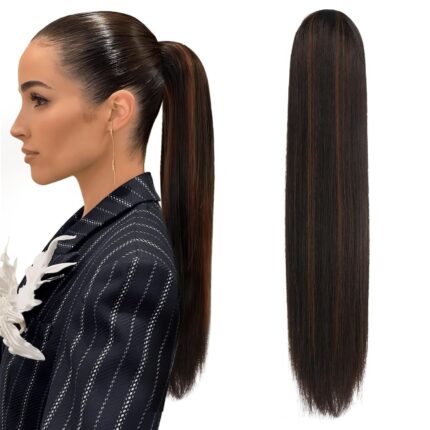 Extensie Par cu Snur, 70 cm, Lunga si Dreapta, Saten Inchis cu Aramiu