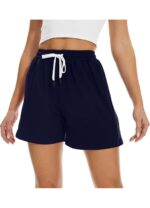 Pantaloni scurti dama, marimea XL, bumbac, talie inalta, albastru inchis - imagine 2