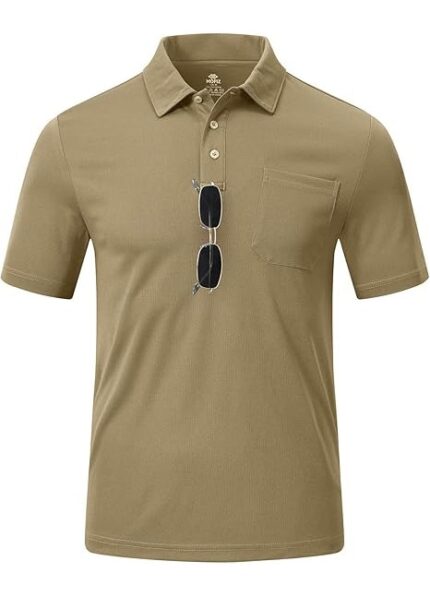 Tricou polo barbati, marimea S, poliester, maneca scurta, bej