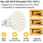 Set 3 Becuri, GU10, Reglabile, 5W, Alb Cald 2700K, 200-240V, 600 Lm, Ra85, Unghi Fascicul 120° - imagine 2