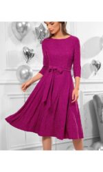 Rochie de cocktail pentru femei, maneci 3/4, sclipici, marimea S, roz - imagine 3