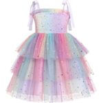 Rochie fetite, 12-18 luni, poliester, eleganta, bretele subtiri ajustabile, imprimeu curcubeu