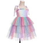 Rochie fetite, 12-18 luni, poliester, eleganta, bretele subtiri ajustabile, imprimeu curcubeu - imagine 4